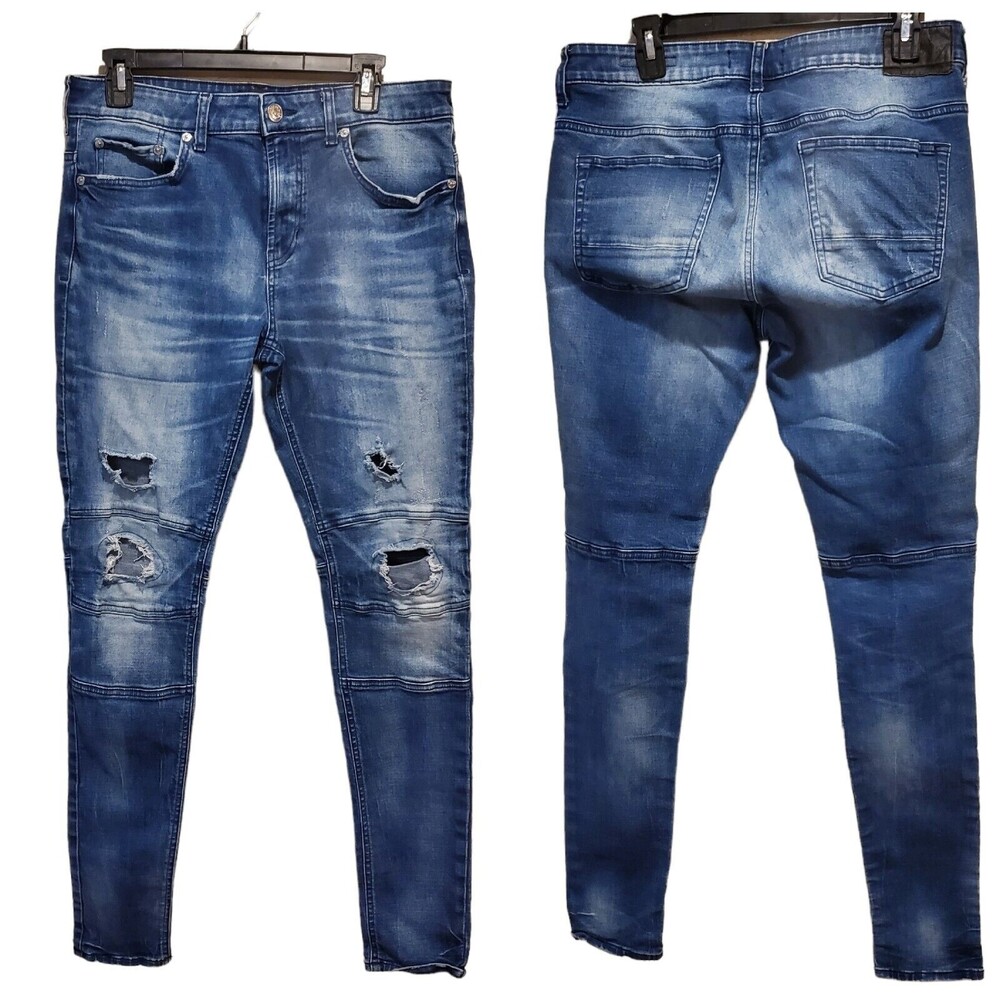 PACSUN Men’s Skinny Jeans - size 32x32-  Blue Ripped Jeans - Used